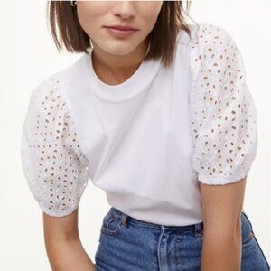 H&M White Eyelet Sleeve Top